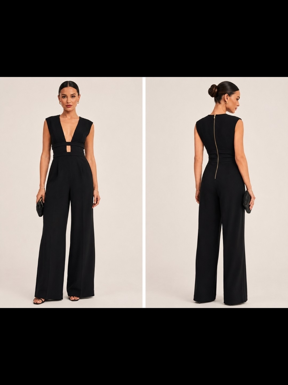 Jay Goddfrey "Bond" Floorlength Elegant Black Wide-Leg Jumpsuit Sz8 NWT
